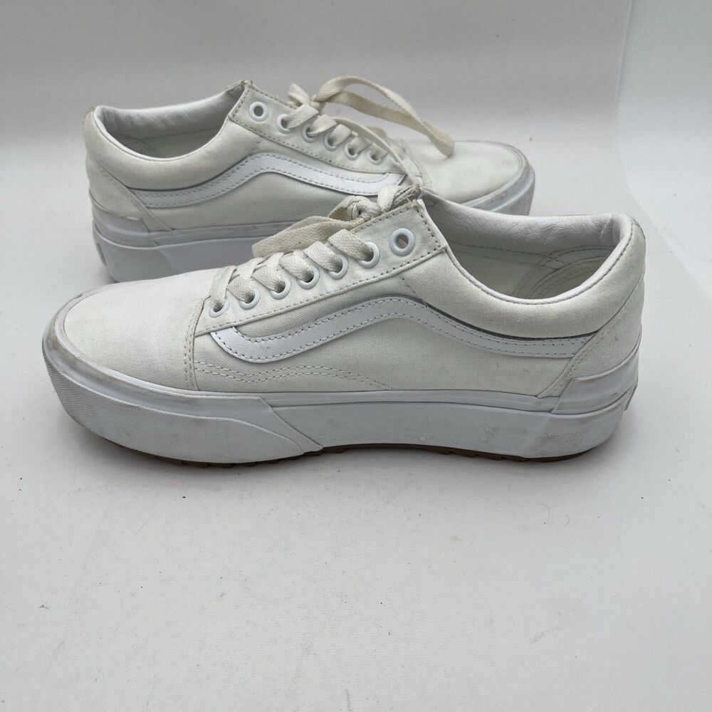 Vans Old Skool Stacked White Platform Sneakers Womens size 8.5 / Mens 7 Shoes - Picture 11 of 16